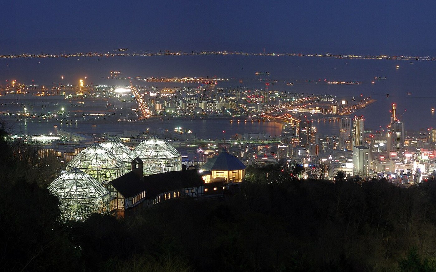 Kobe's city lights at night seen from the Nunobiki Herb Garden, 400 metres above the port